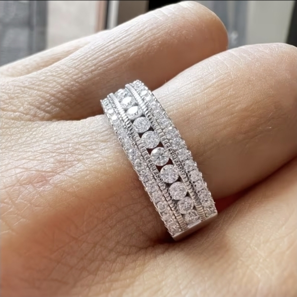 GRA VVS1 Multi-row Half Eternity Band Full Moissanite Size 6 US New